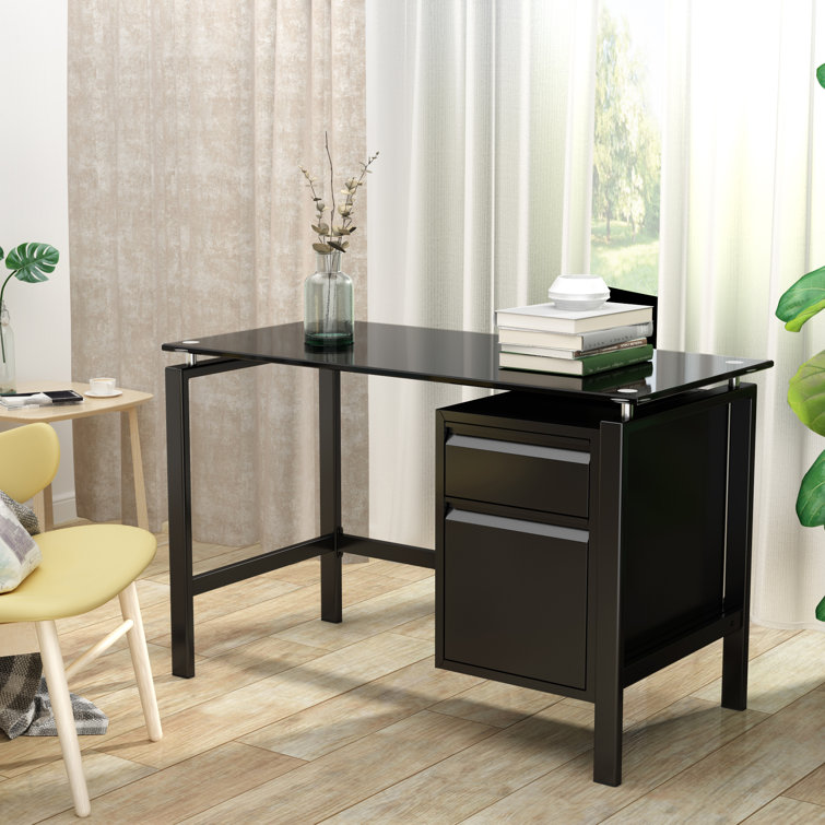 Orren Ellis Black Computer Desk,Writing Desk With Premium Tempered